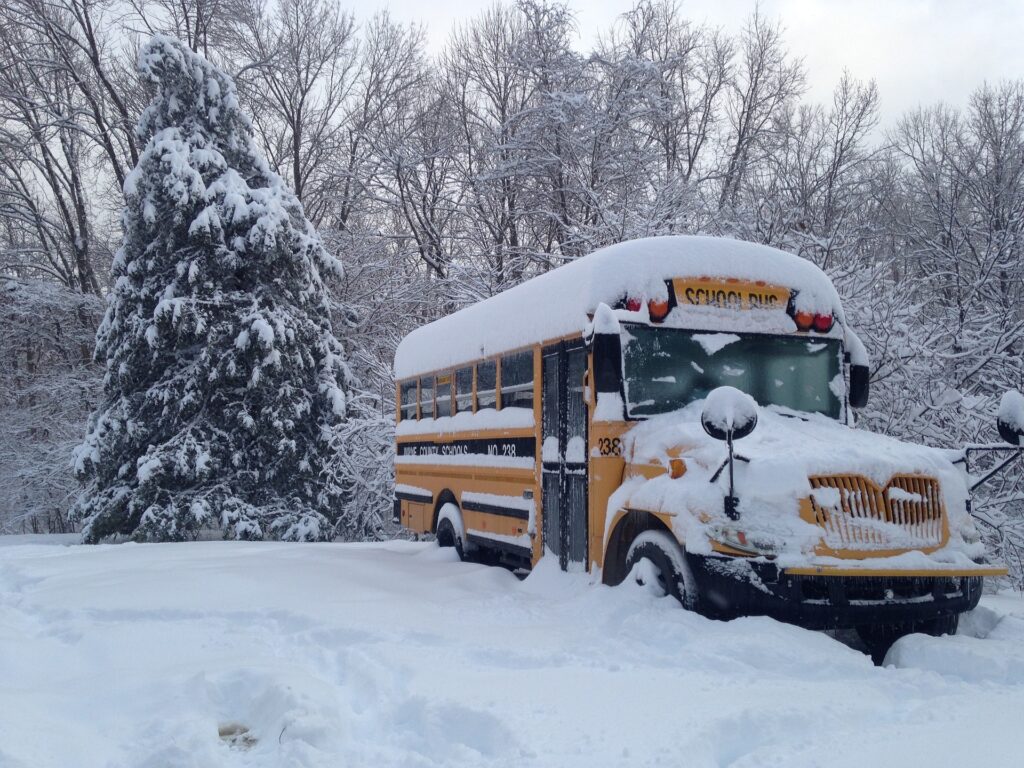 School bus in snow.